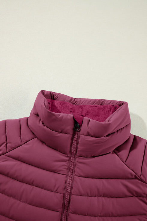 Plush Collared Quilted Zipped Puffer Vest